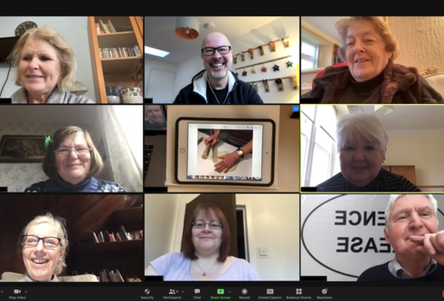 Tap and Talk aphasia iPad group zoom sessions showing everyone on their webcams