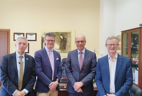 Left to right: Professor Vassilis Gorgoulis, Professor Rory McCrimmon, Professor Nikolaos Arkadopoulos, Dean of the Medical School of the National and Kapodistrian University of Athens, and Professor Russell Petty.