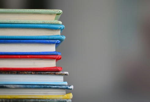 A stack of books in various colours