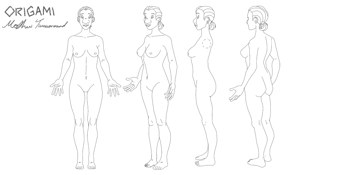 Character turnaround sheet for the Mother character for the film Origami.