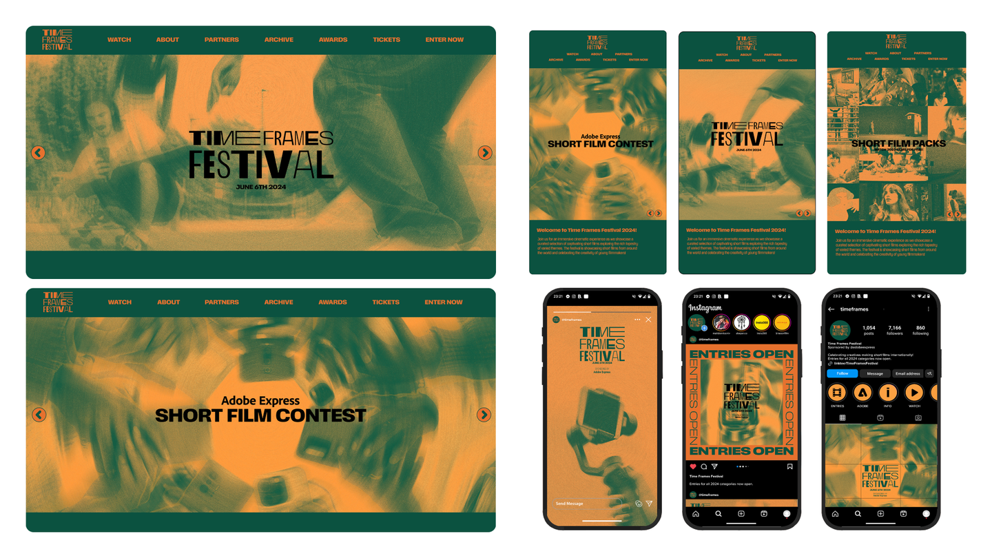 As part of a wider campaign to promote the Adobe Express platform I made a short film festival featuring a competition calling for films made with Adobe Express. This involved a full festival identity including a website and social media.