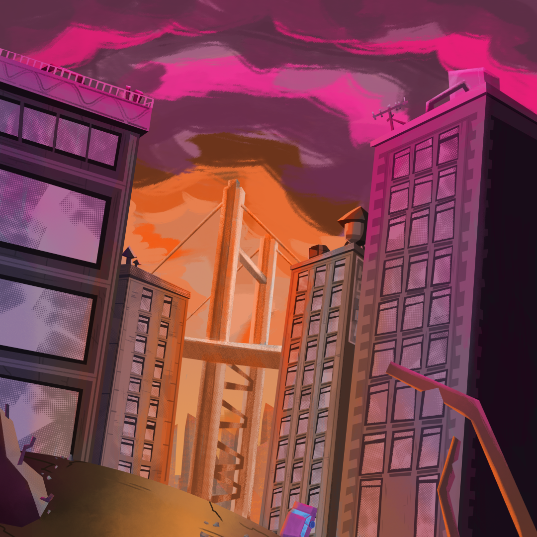 another background of a city with a road bridge and ominous lighting
